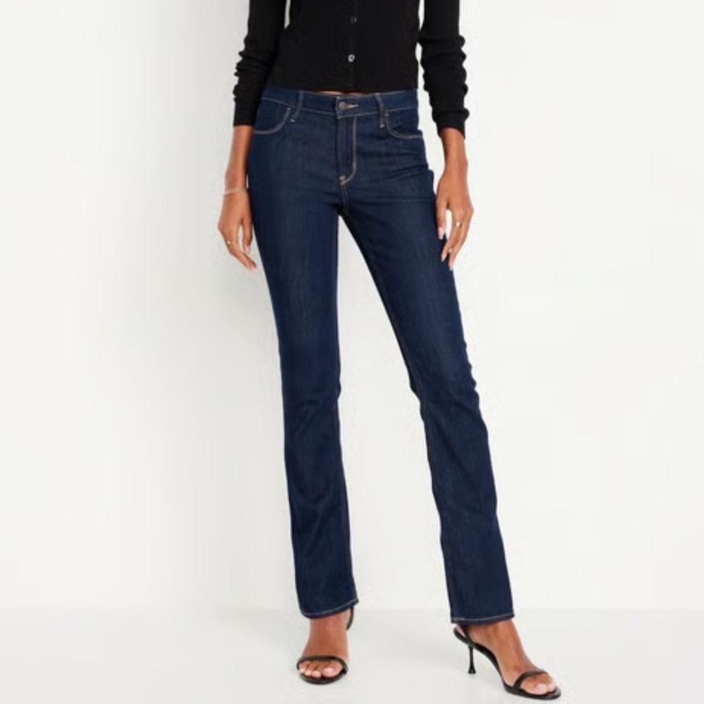 Old Navy Wow Boot-Cut Jeans Dark Wash Mid-Rise Petite 6P Stretch Denim